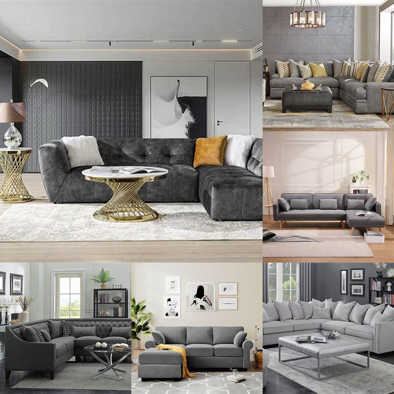 Image 1 A chic gray modern sectional sofa in a minimalist living room