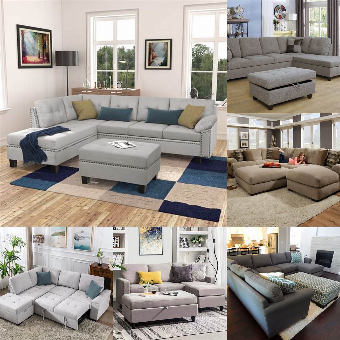 Image 5 A L-shaped large sectional sofa with a storage ottoman and colorful throw pillows