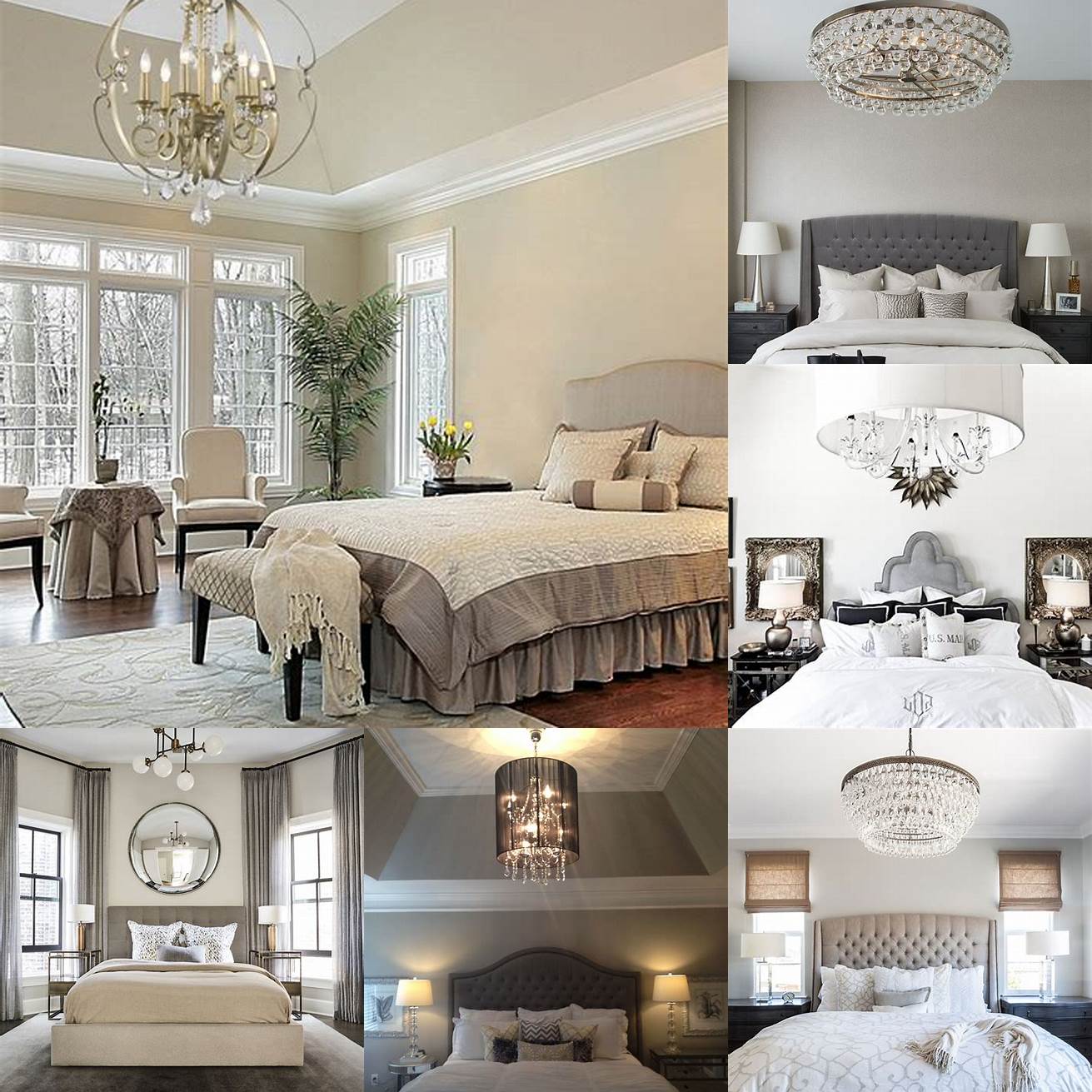 Image Master bedroom with a chandelier and bedside lamps