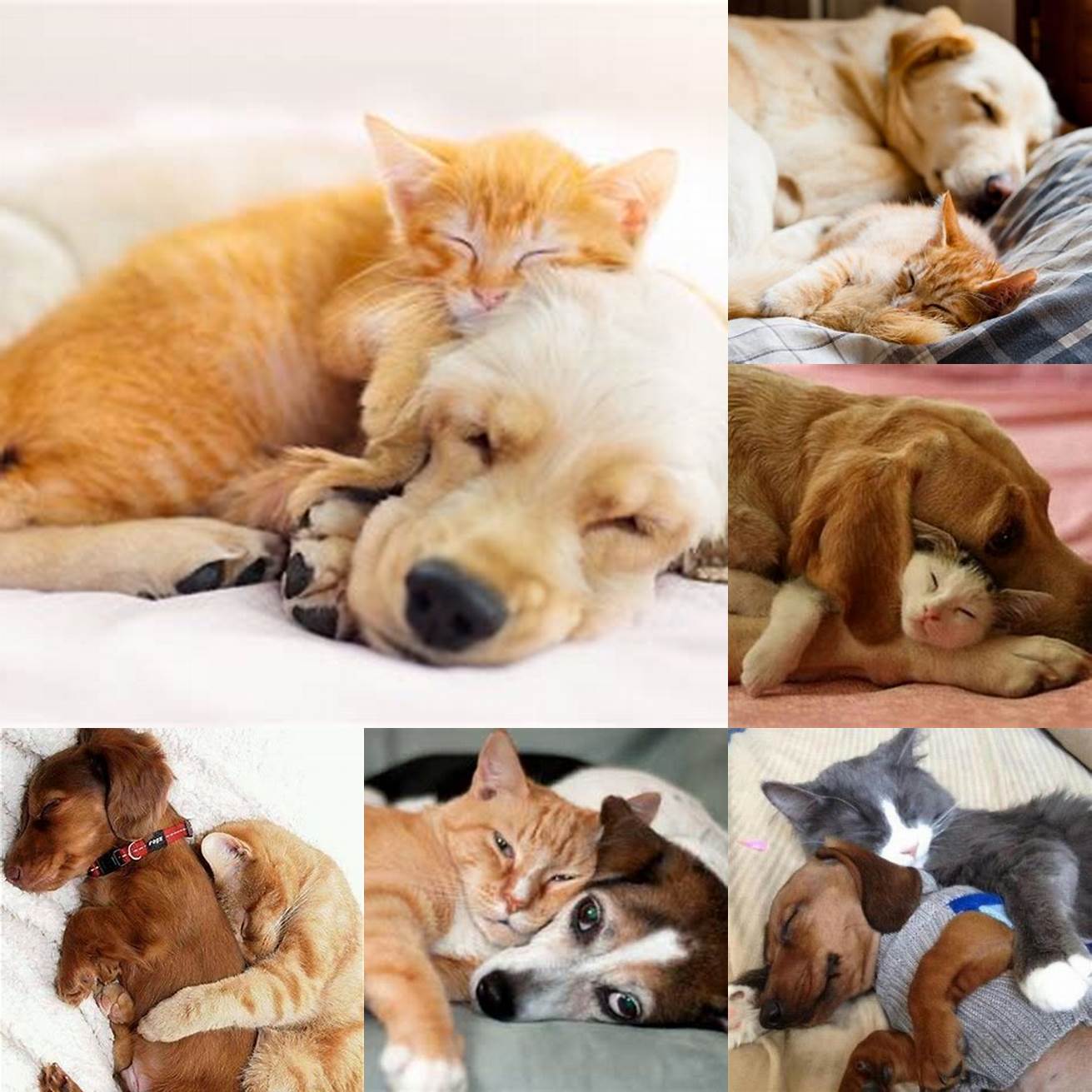 Image of a dog and cat cuddling