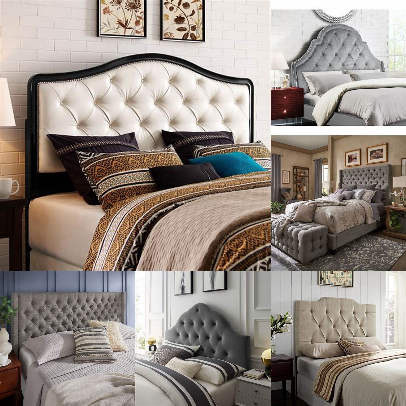 Image of a king size bed with a tufted headboard