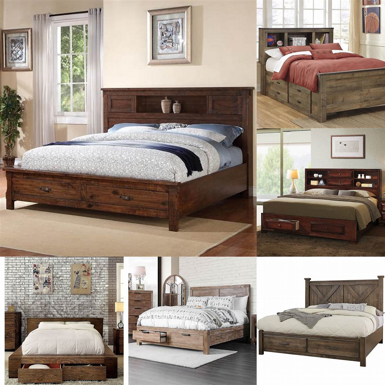Image of a king size storage bed with a rustic finish
