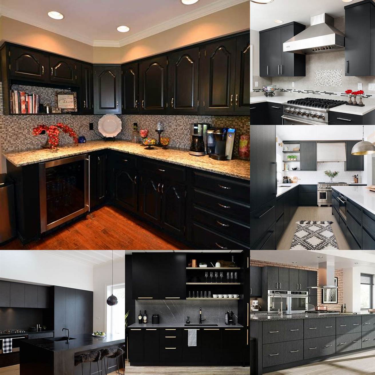 Image of a kitchen with black flat panel cabinets