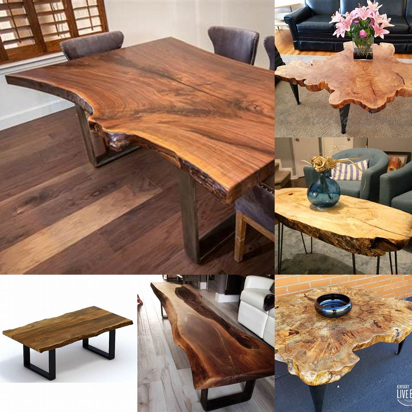 Image of a natural wood coffee table with live edge