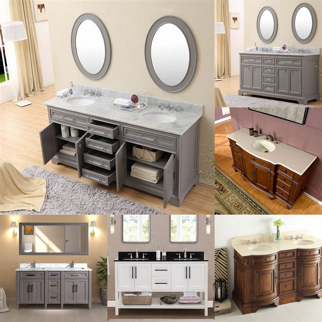 Image of a traditional 60 inch bathroom vanity