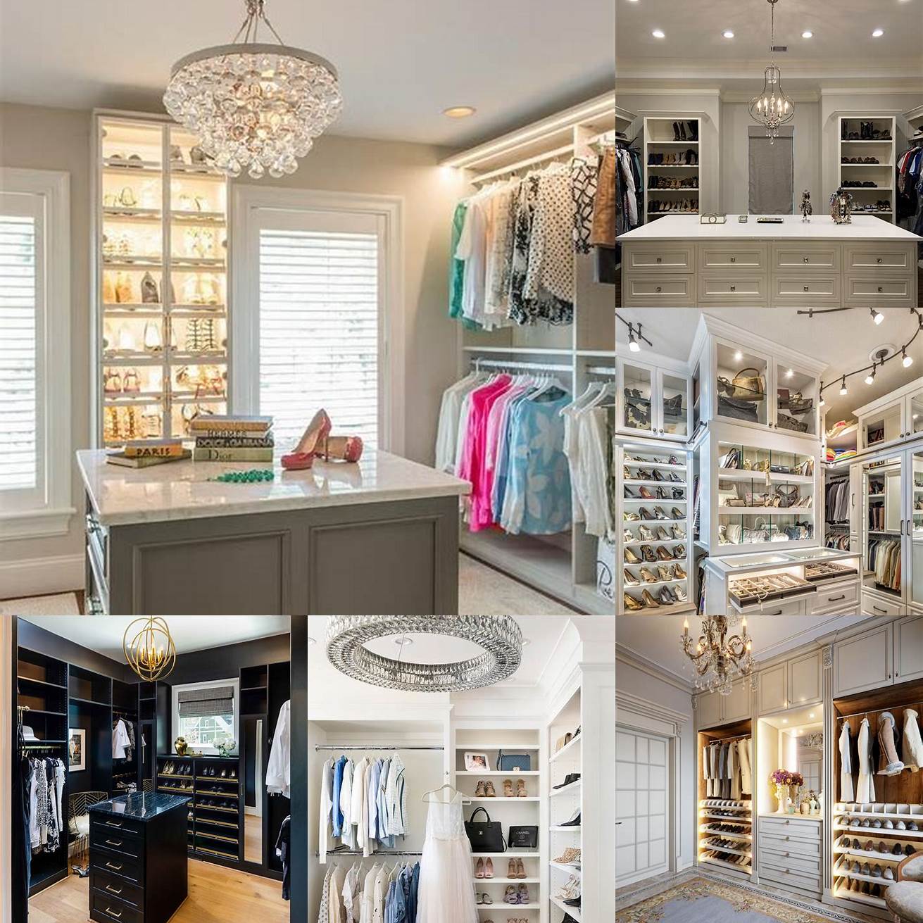 Image of a walk-in closet with a chandelier