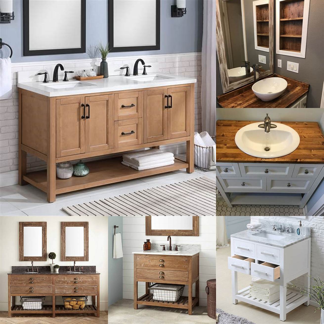 Image of a wood bathroom vanity top with a white rectangular sink
