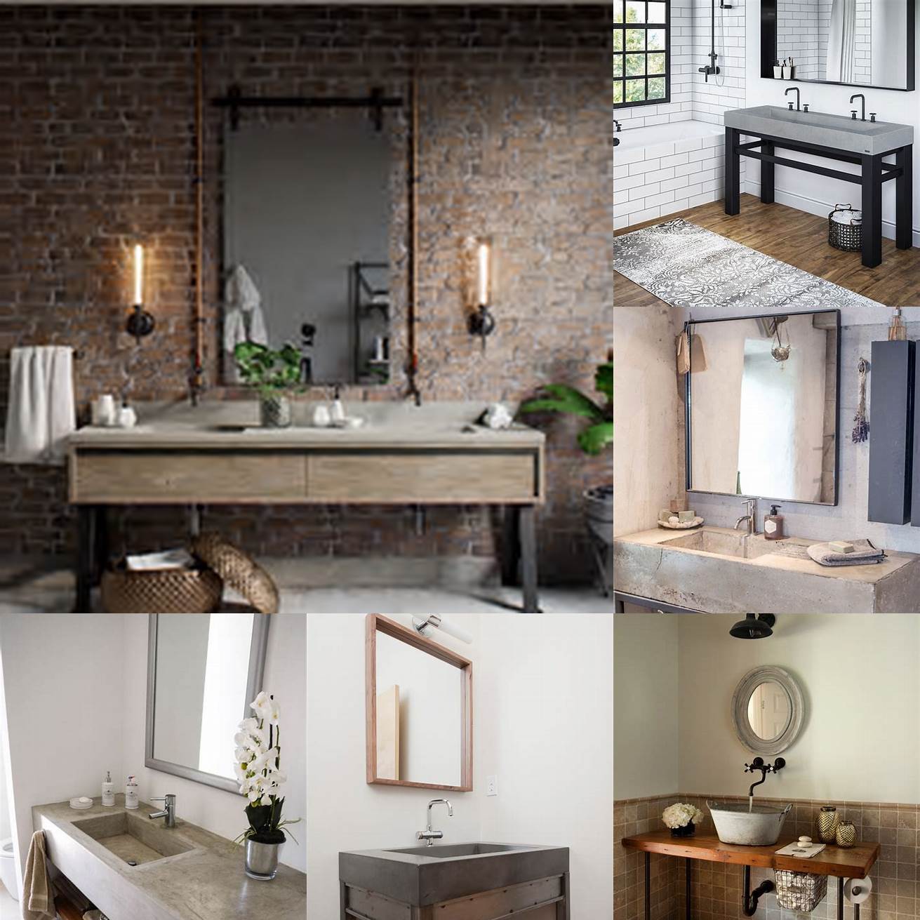 Image of an industrial style bathroom with a metal vanity and concrete sink