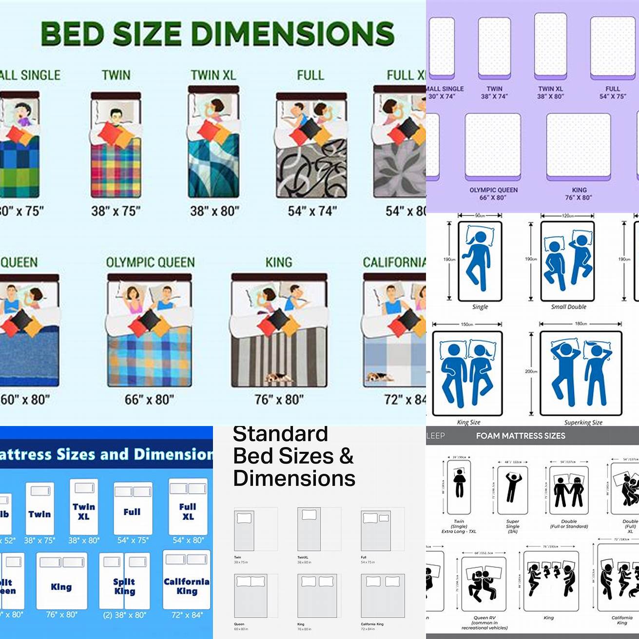 Image of different bed sizes side by side