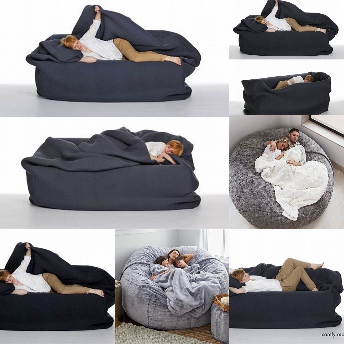 Image of the Bean Bag Bed with Built In Blanket in a living room or bedroom setting