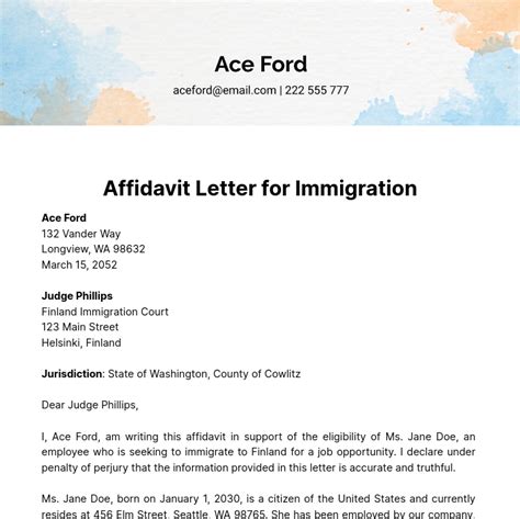 Immigration Affidavit Template