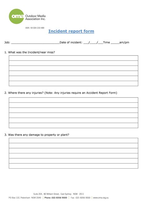 Incident Report Printable