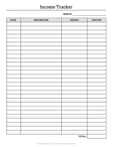 Income Tracker Free Printable