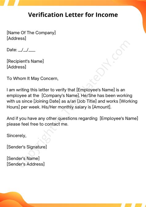 Income Verification Letter Template