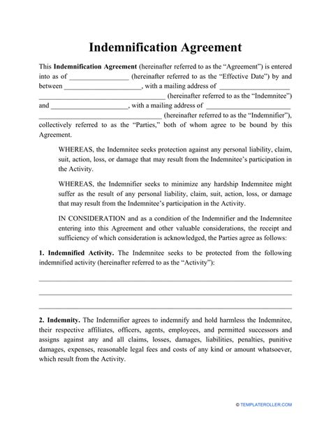 Indemnification Agreement Template