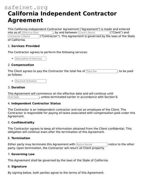 Independent Contractor Agreement California Template