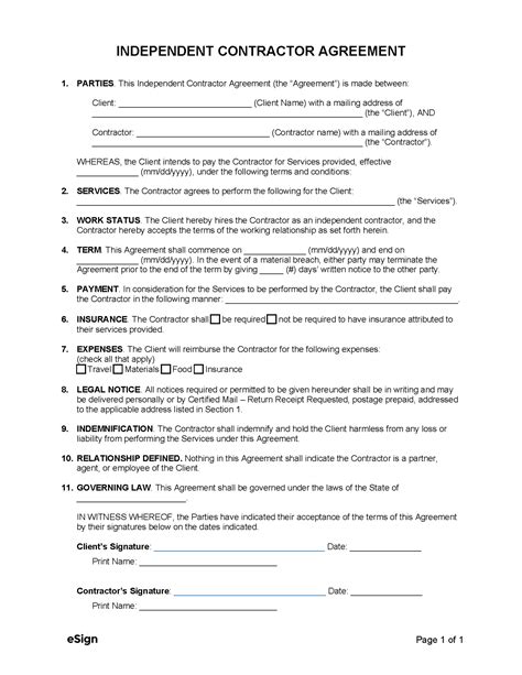 Independent Contractor Contract Template Free