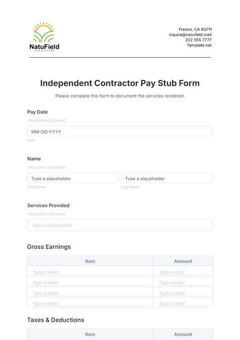 Independent Contractor Pay Stub Template