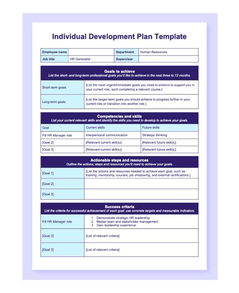 Individual Development Plan Template Word