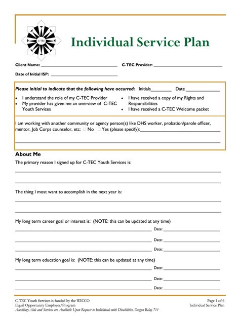 Individual Service Plan Template