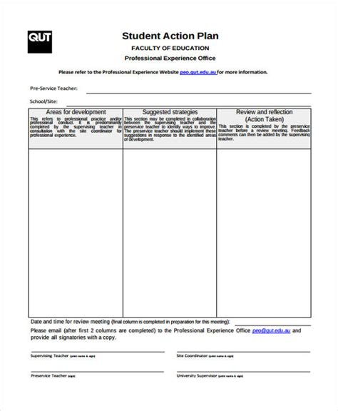 Individual Student Action Plan Template