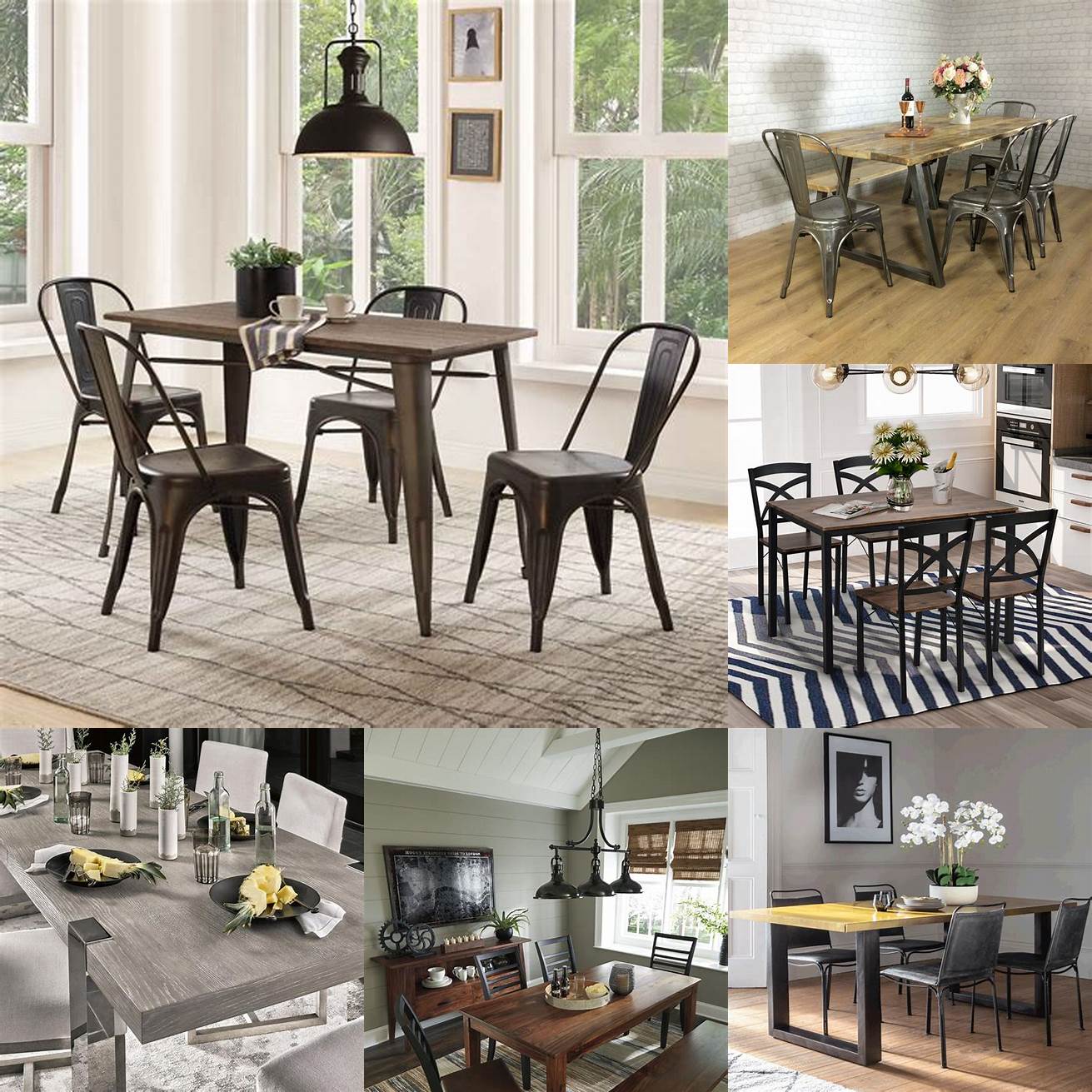 Industrial metal and wood dining room set