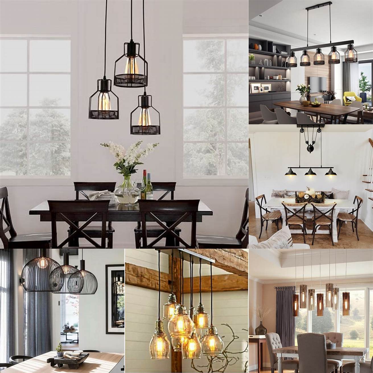 Industrial pendant lighting over a dining table