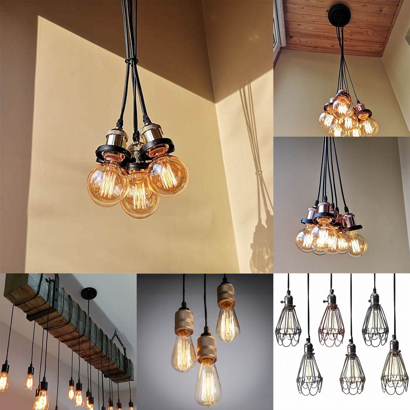 Industrial wire pendant lights with Edison bulbs