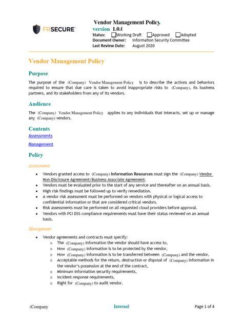 Information Security Vendor Management Policy Template