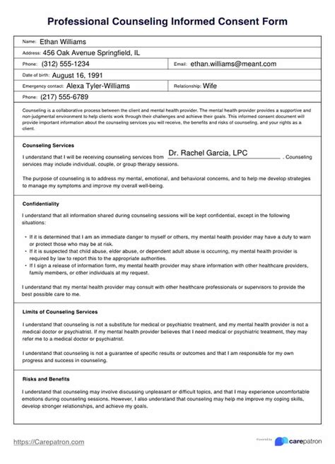 Informed Consent Form Template For Counseling
