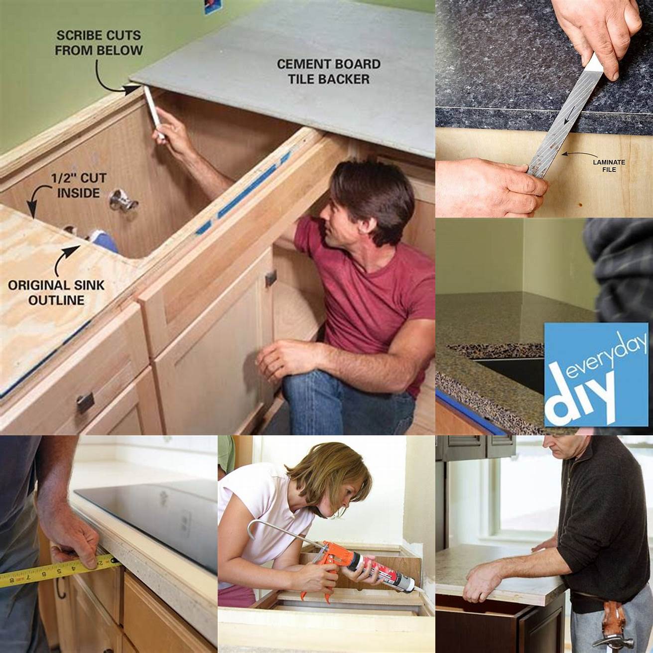 Install the countertop and secure it with adhesive and screws