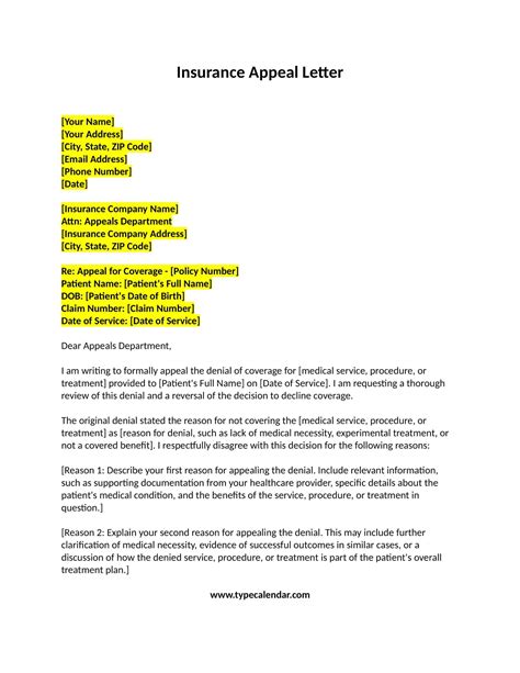 Insurance Appeal Letter Template