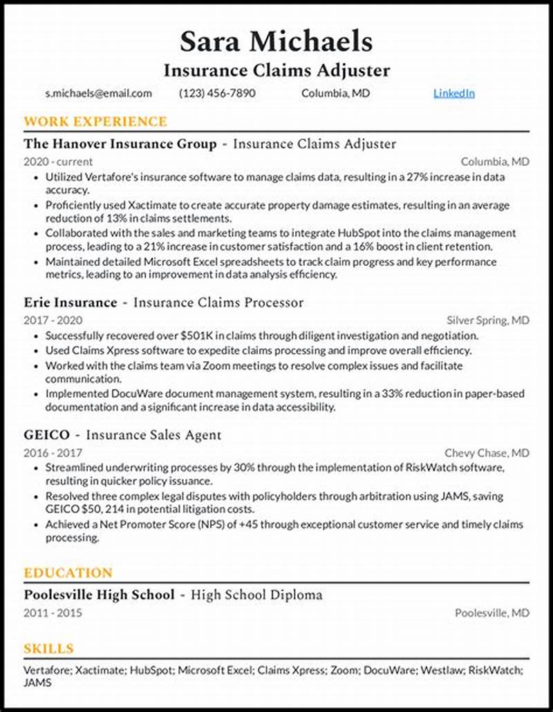 Insurance Claims Resume Example