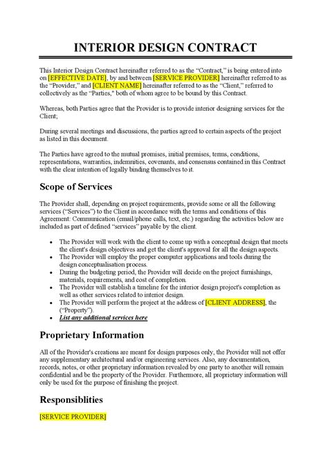 Interior Design Contract Agreement Template