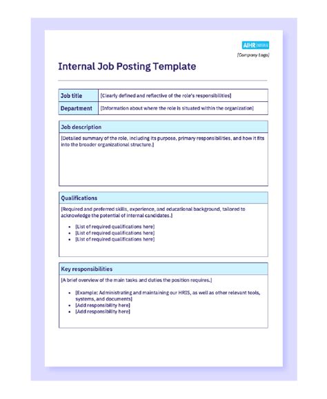 Internal Job Advert Template