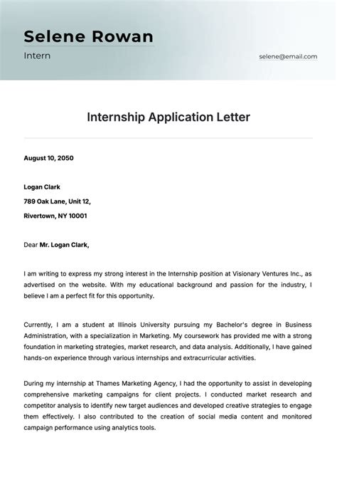Internship Application Letter Template