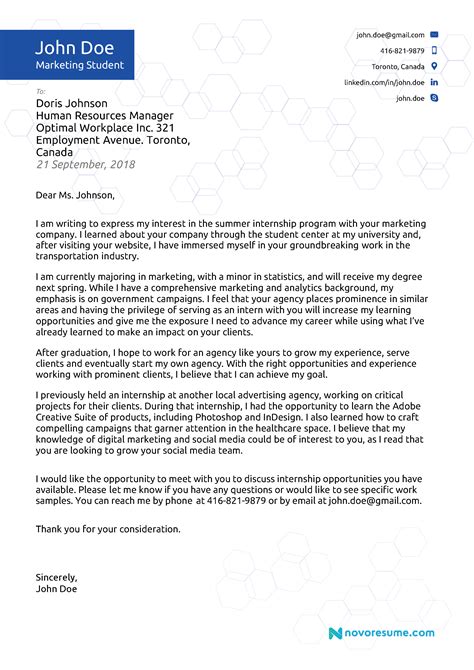 Internship Cover Letter Template