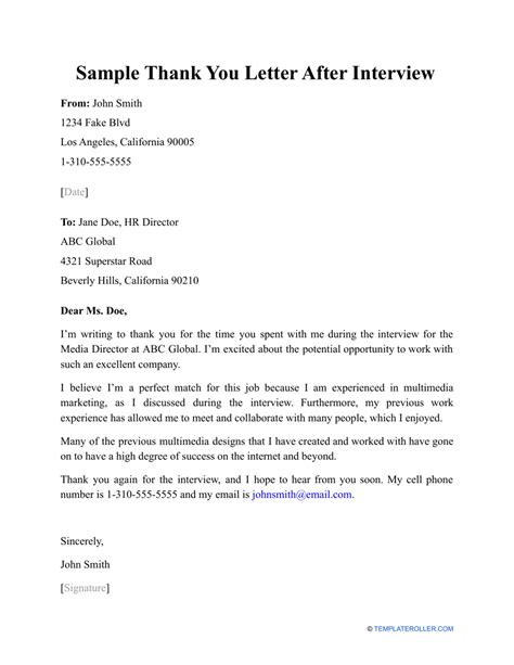 Interview Thank You Note Template