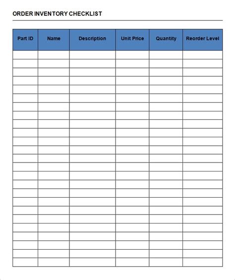 Inventory Checklist Template Word