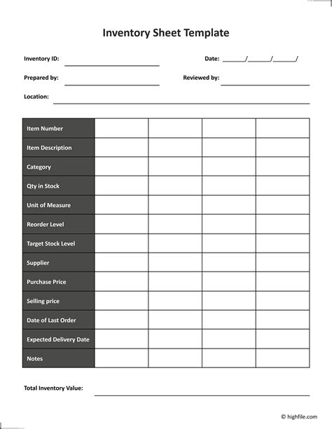 Inventory Template Google Docs