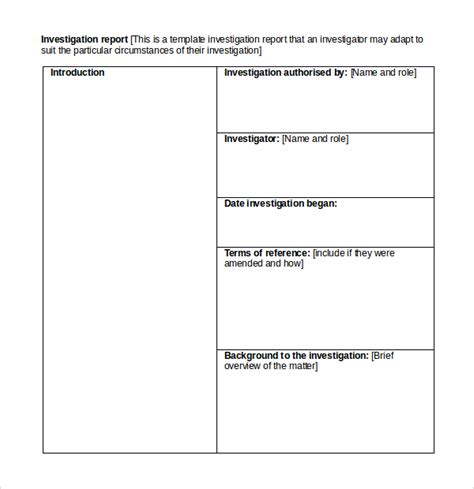 Investigation Report Templates