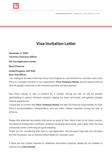 Invitation Visa Letter Template