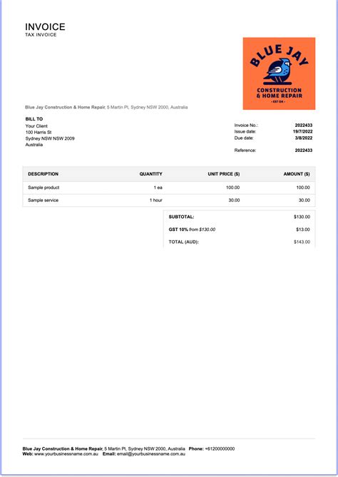 Invoice Template Australia No Gst