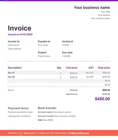 Invoice Template For Non Gst Registered Business
