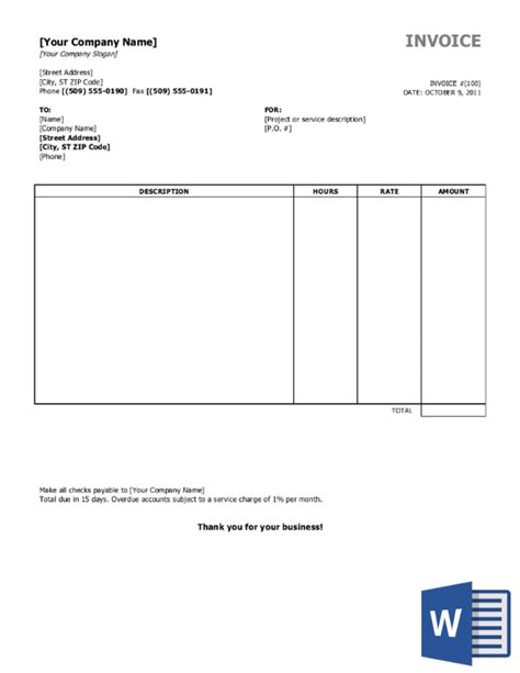 Invoice Templates Word Free Download