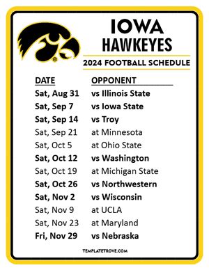 Iowa Hawkeye Football Schedule Printable