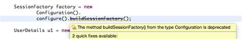 Is the buildSessionFactory Configuration method deprecated in Hibernate