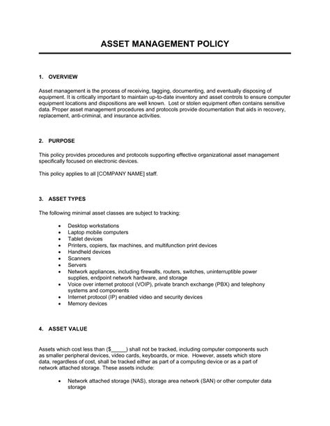 It Asset Management Policy Template