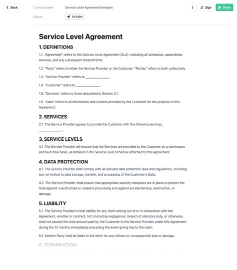 It Service Level Agreement Template