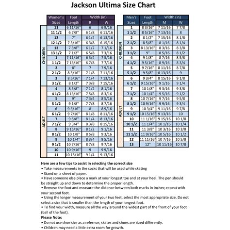 Jackson Skate Size Chart